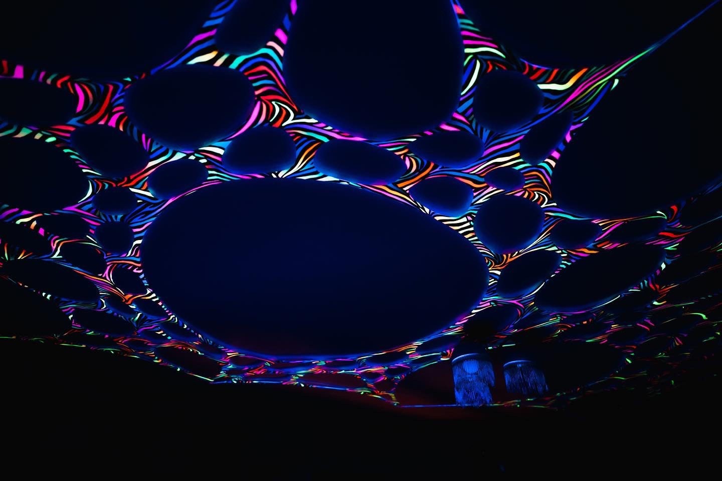 UV zebra print ceiling and wall canopy, UV decor, black light tapestry, glow in the dark decorations, event planner, trippy wall hanging.