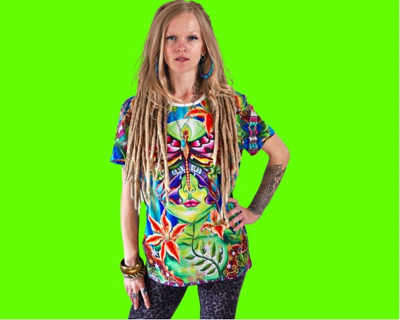 Psychedelic Nature Elfin Flower Fae T-shirt Unisex Festival 