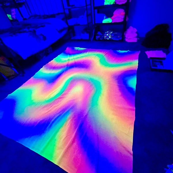 neon rainbow fabric, UV spandex fabric, UV tapestry, photo booth props, photo backdrop, UV decor, glow in the dark fabric , trippy fabric