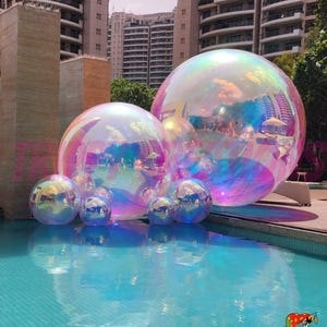 Bolas decorativas infláveis iridescentes, adereços para festa na piscina, decorações iridescentes para eventos, adereços para piscina, decorações de formatura, festa de Ano Novo