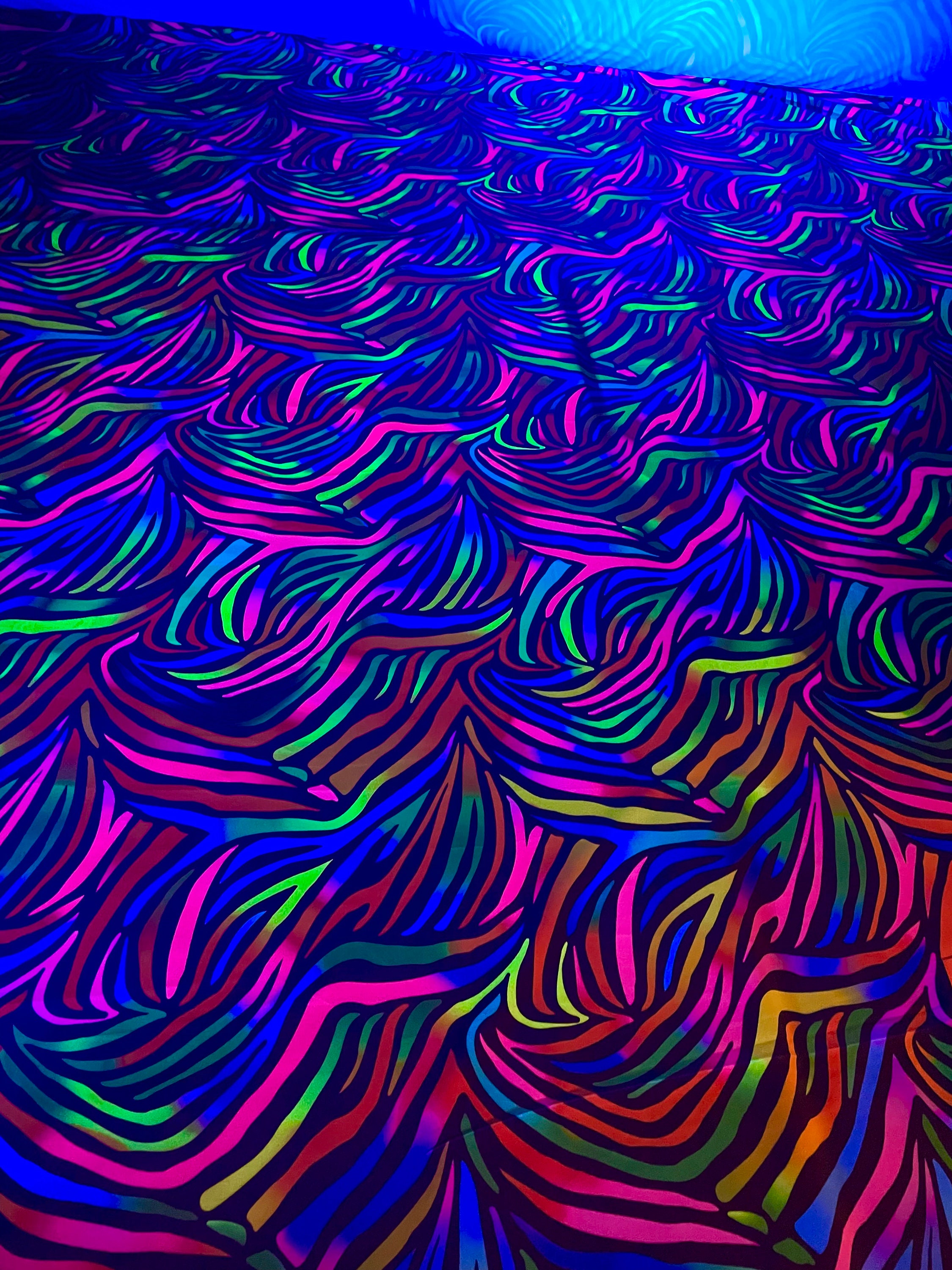 UV Rainbow Zebra Print Material Stretchy Spandex Trippy Etsy