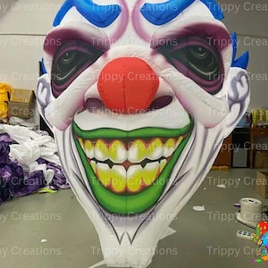 2er Pack Aufblasbares Clown-Gesicht, dekorative hängende Requisiten, gruseliges Halloween-Dekor, Zirkus der Horrors, Spukhausdekoration, gruseliger Clown
