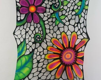 Fantasy Forest UV stretch decor, blacklight floral tapestry , UV event decoration , trippy wall hanging , flower power art, gift for dj