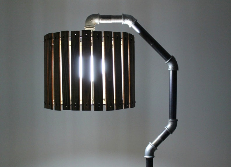 Handmade floor lamp wooden lamp shade Industrial lighting Etsy