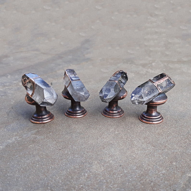 Raw Clear Crystals Quartz Dresser Knobs. Crystal Points Bronze Etsy