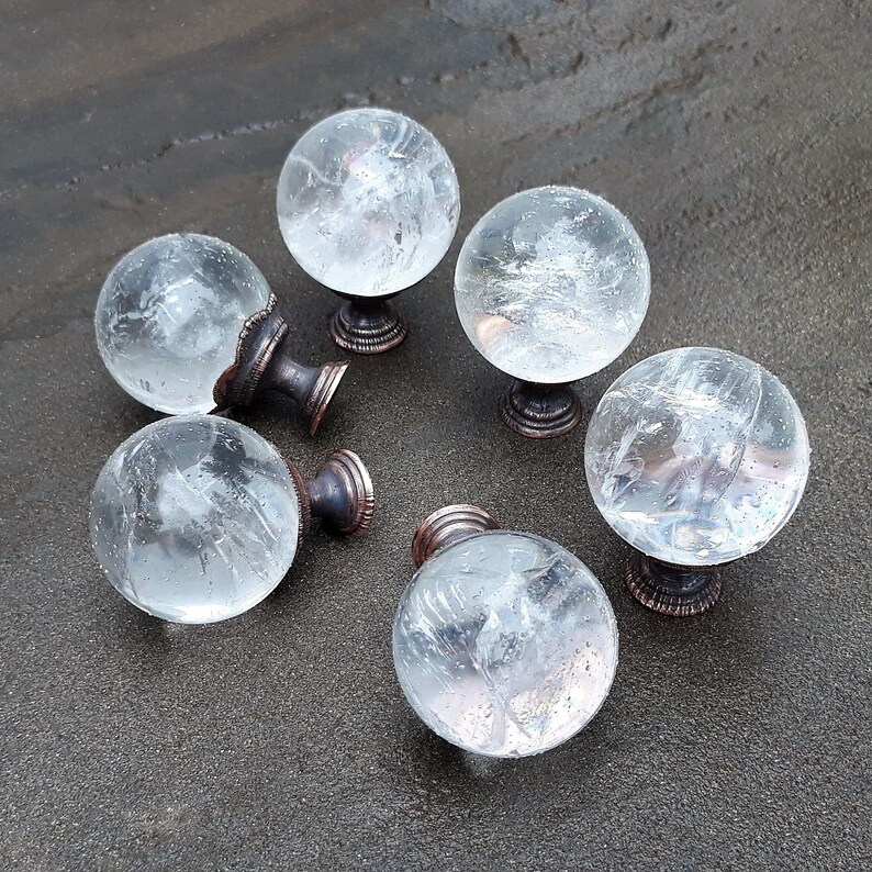 Phantom quartz crystal sphere drawer knobs. Crystal knobs as Etsy