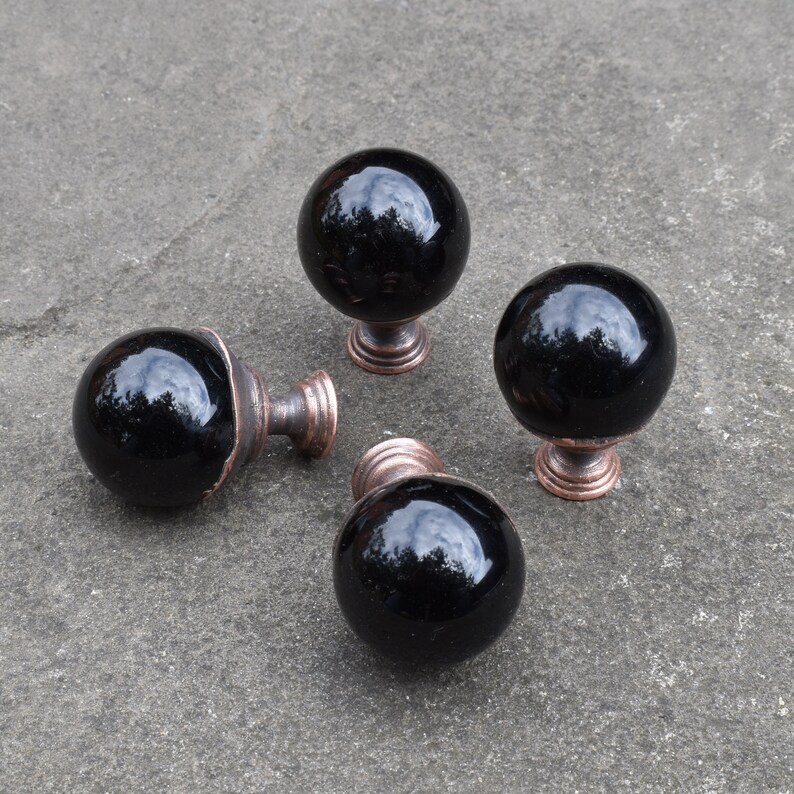Black obsidian sphere knobs. Etsy