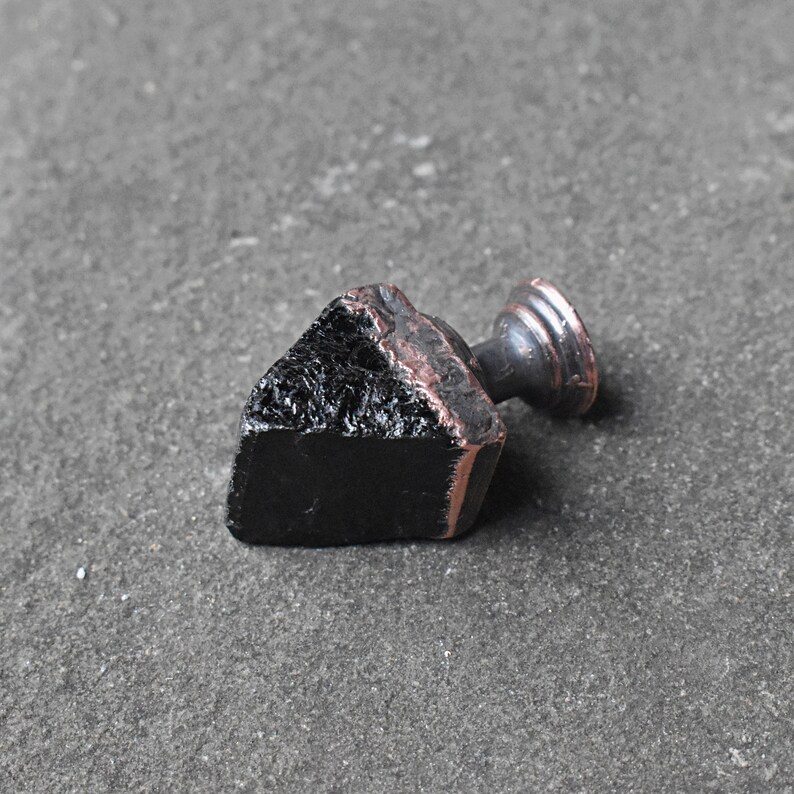 Raw black tourmaline crystal knobs. Etsy