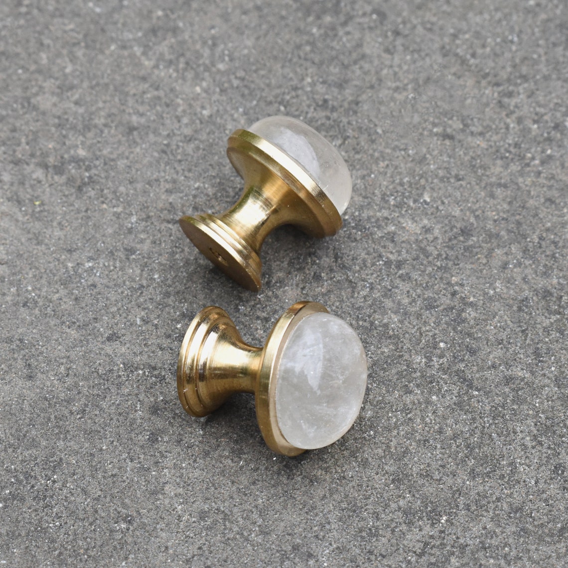 Clear quartz crystal gemstone cabochon brass knobs. Etsy