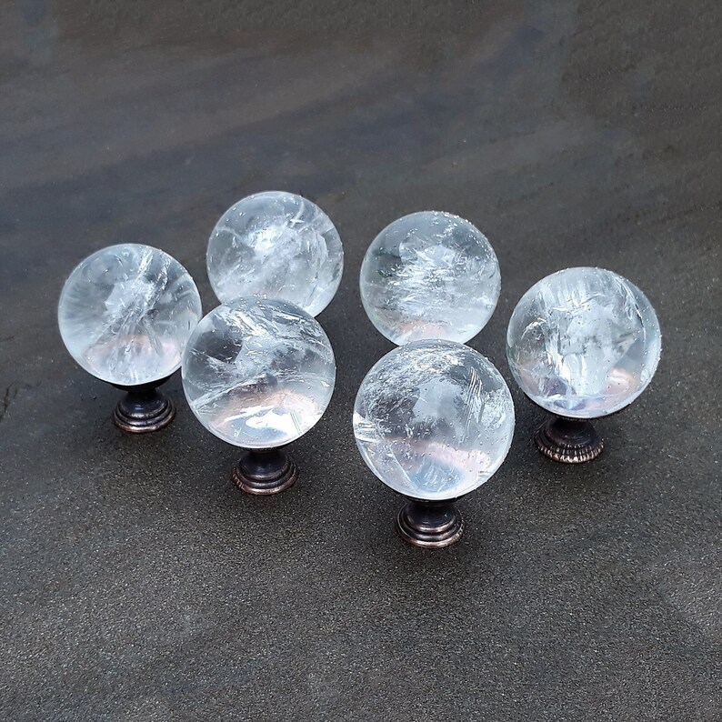 Phantom quartz crystal sphere drawer knobs. Crystal knobs as Etsy
