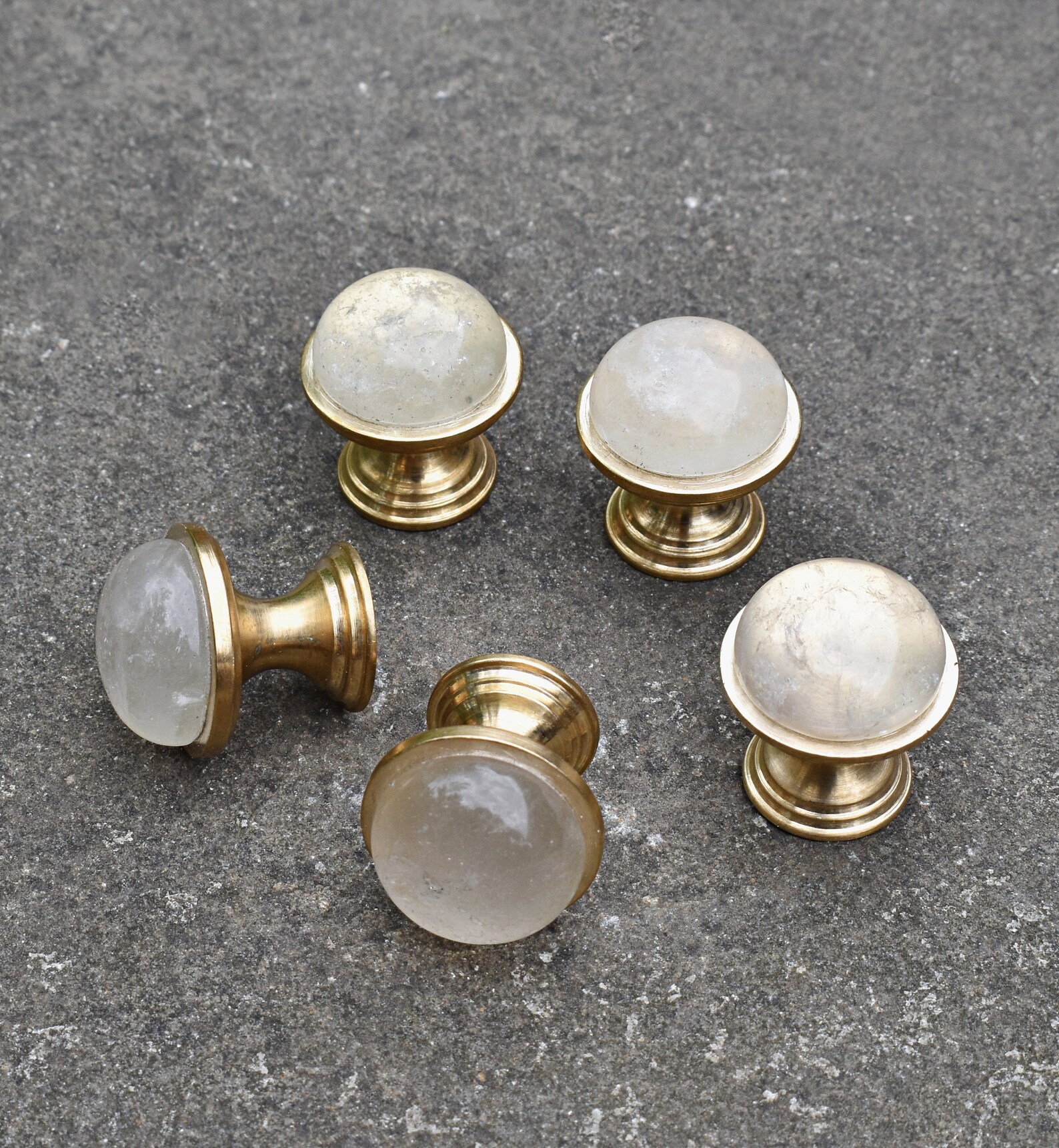 Clear quartz crystal gemstone cabochon brass knobs. Etsy