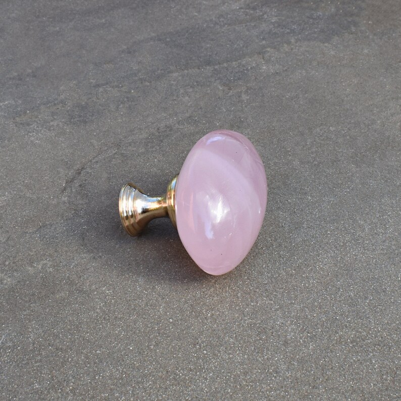 Rose quartz cabochon dresser knobs for baby girl nursery. Etsy