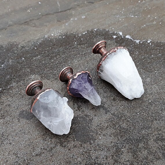 Quartz Crystal Knobs Gemstone Knobs Cabinet Knobs Kitchen Etsy