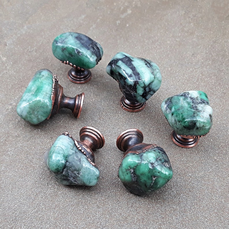 Emerald in quartz knobs Gemstone knobs knobs Etsy