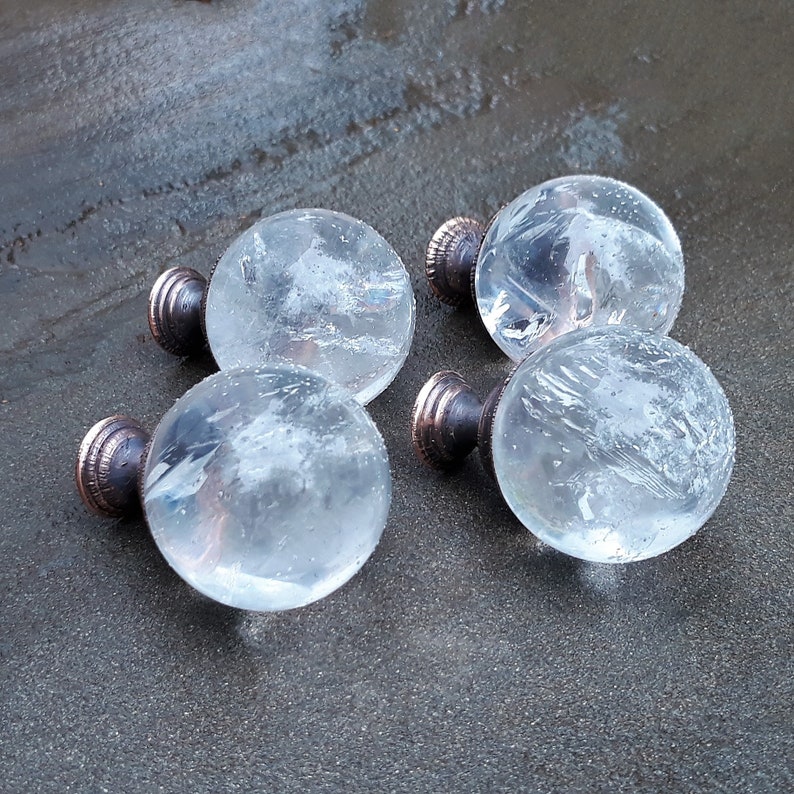 Phantom quartz crystal sphere drawer knobs. Crystal knobs as Etsy