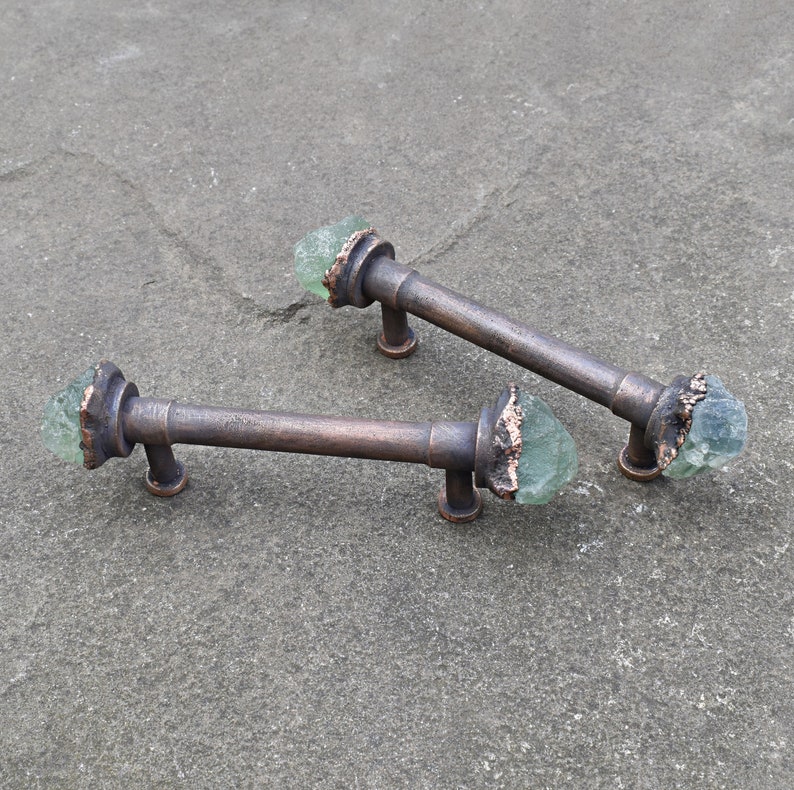 Raw fluorite crystal pulls. Drawer handles with Etsy
