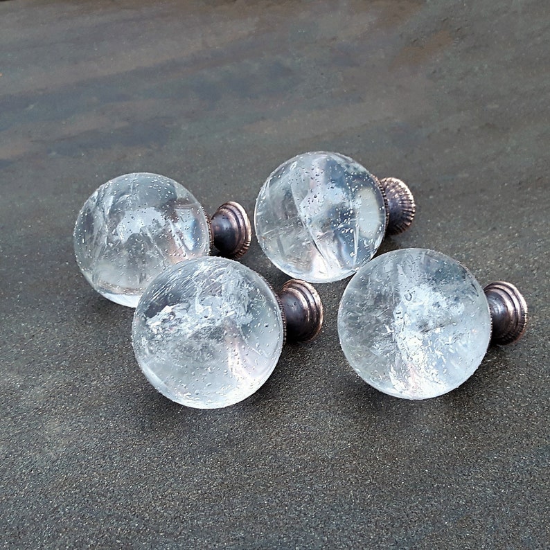 Phantom quartz crystal sphere drawer knobs. Crystal knobs as Etsy