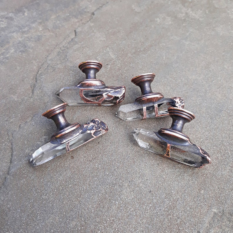 Raw Clear Crystals Quartz Dresser Knobs. Crystal Points Bronze Etsy