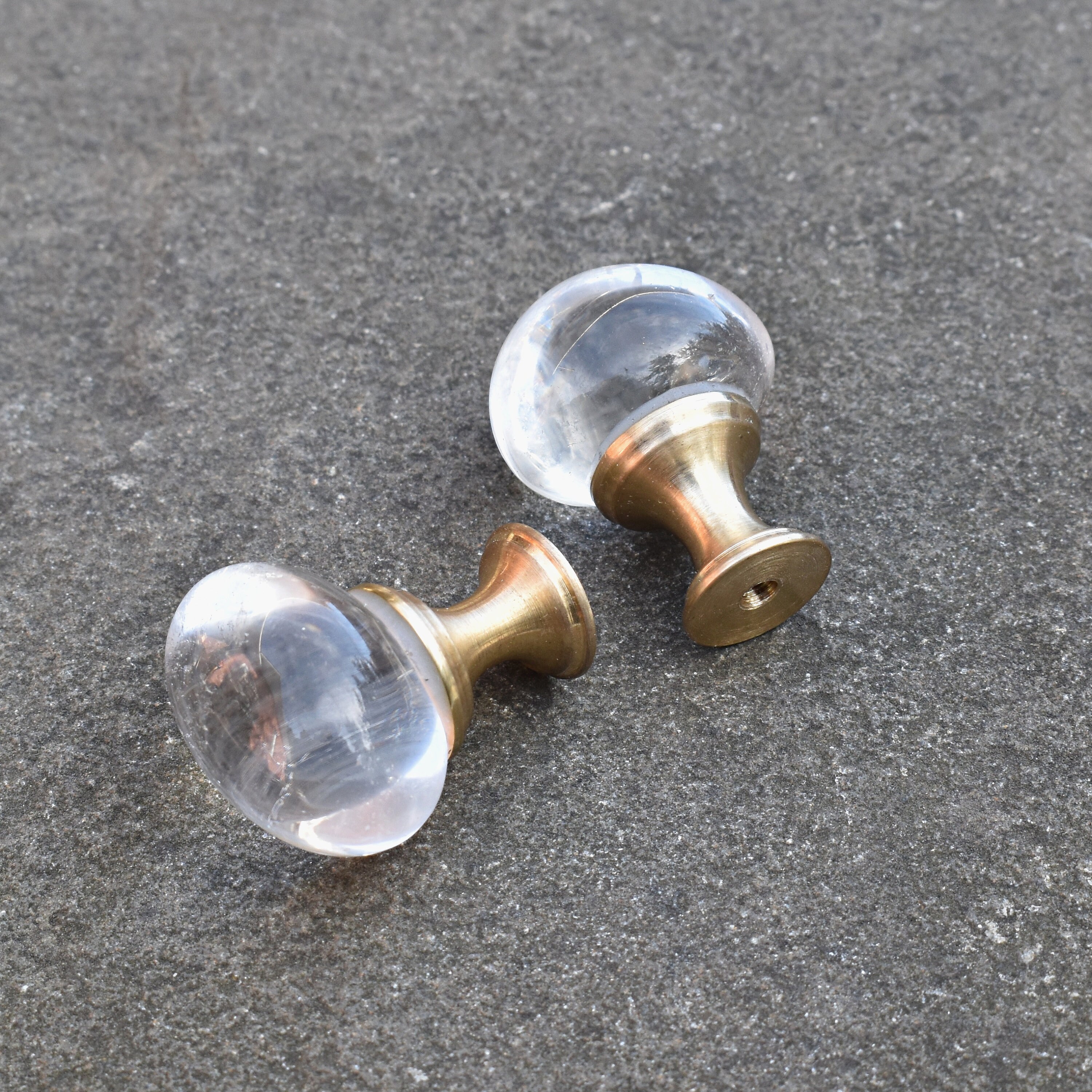 Clear quartz crystal brass knobs. Brass decor for Etsy