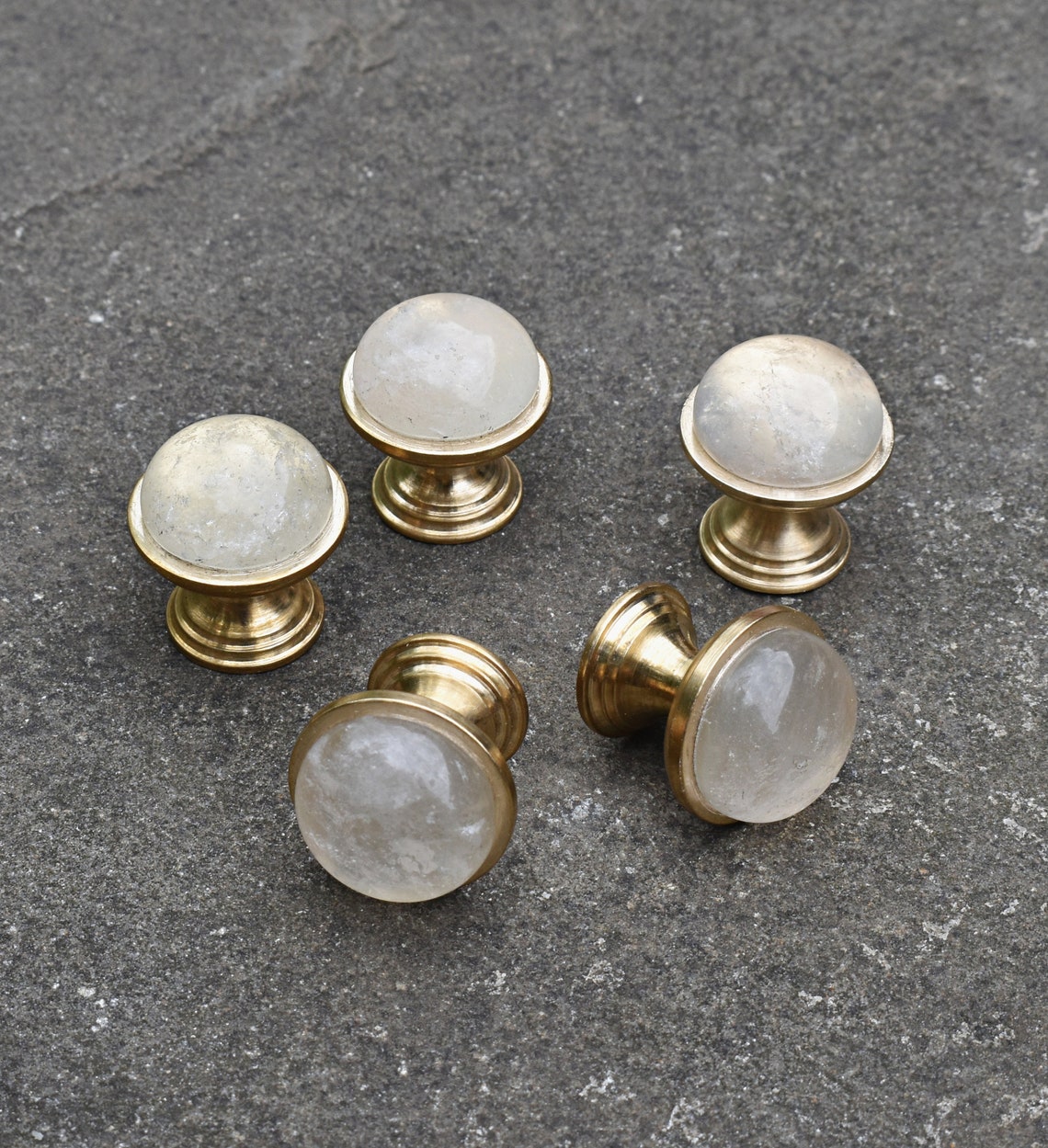 Clear quartz crystal gemstone cabochon brass knobs. Etsy