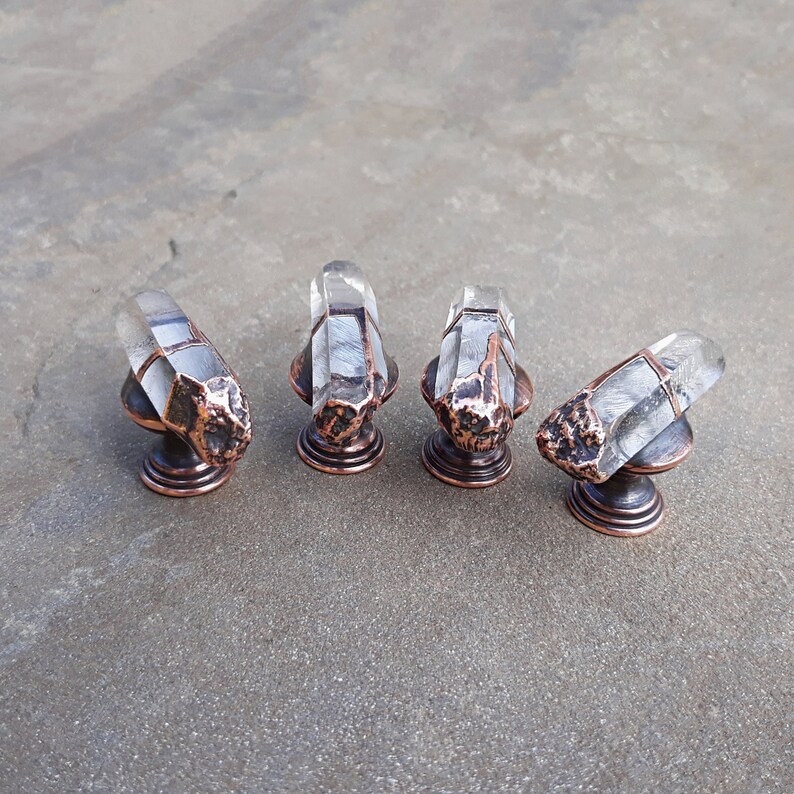 Raw Clear Crystals Quartz Dresser Knobs. Crystal Points Bronze Etsy