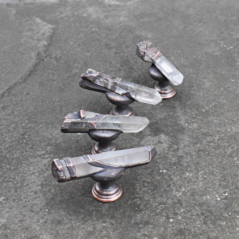 Raw Clear Crystals Quartz Dresser Knobs. Crystal Points Bronze Etsy
