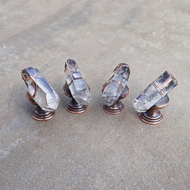 Raw clear crystals quartz dresser knobs. Crystal points Etsy