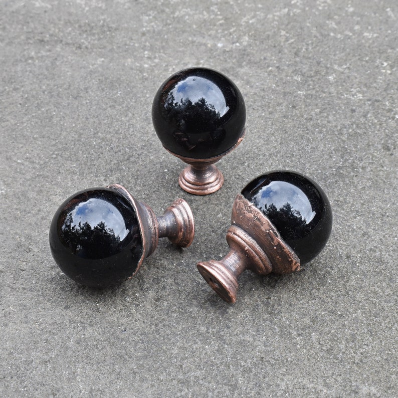 Black obsidian sphere knobs. Etsy
