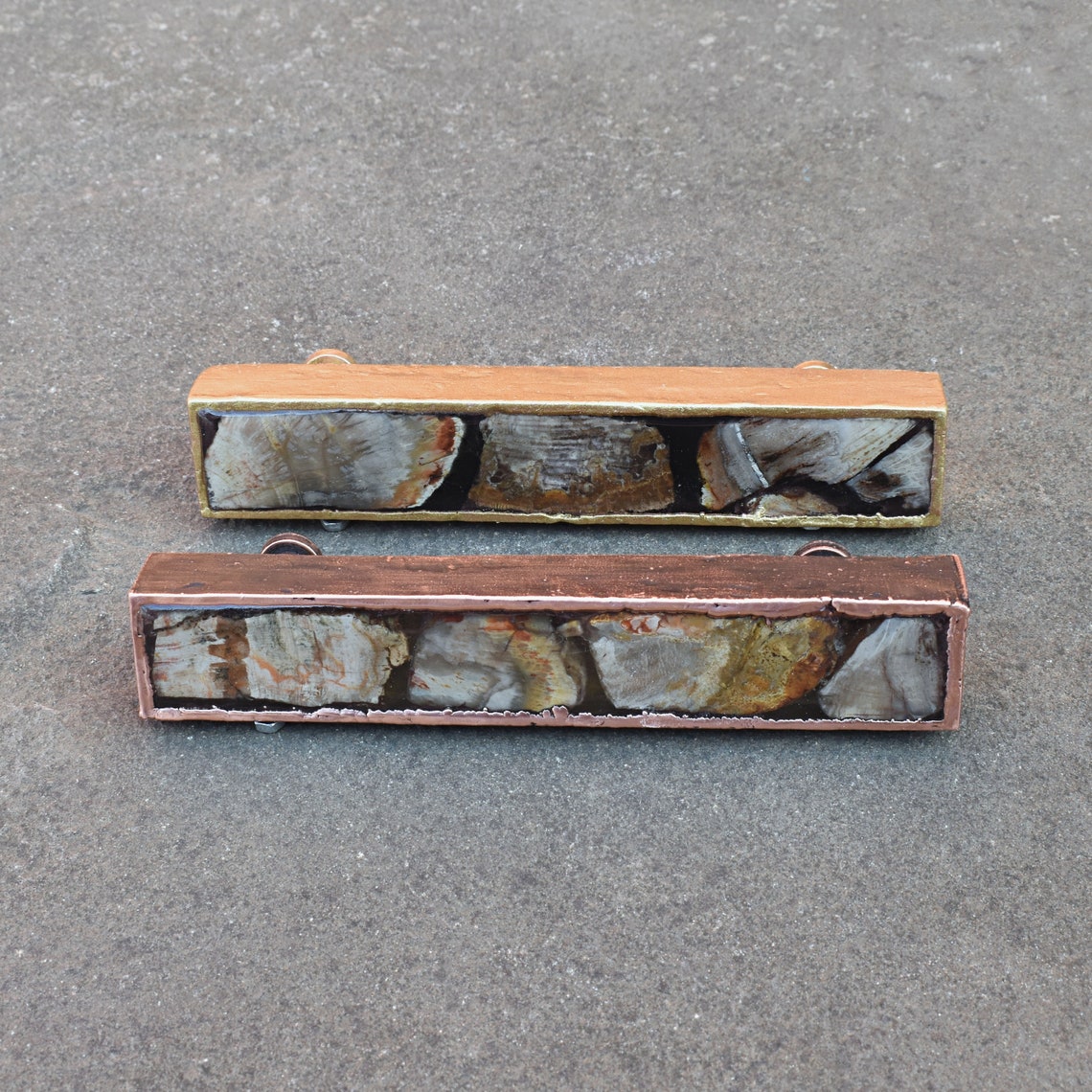 Drawer pulls with petrified wood in resin Etsy