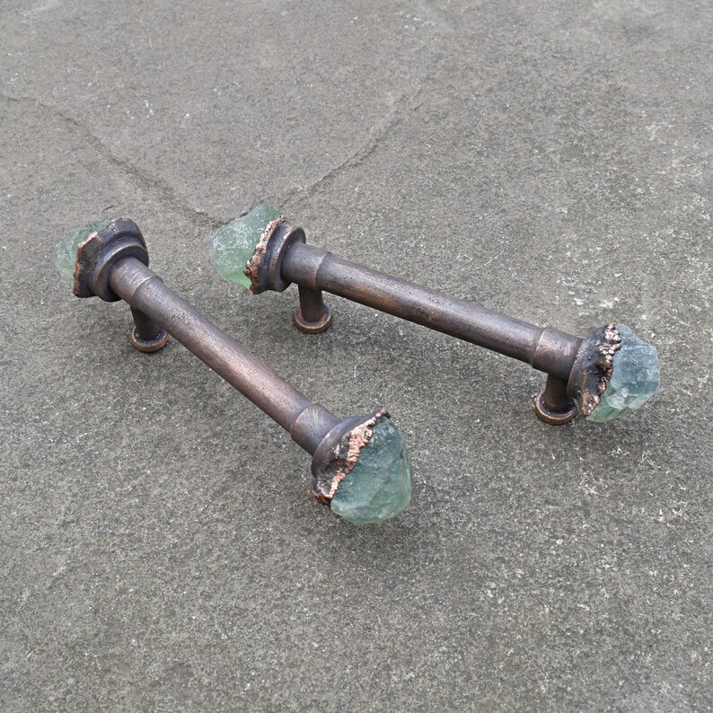 Raw fluorite crystal pulls. Drawer handles with Etsy