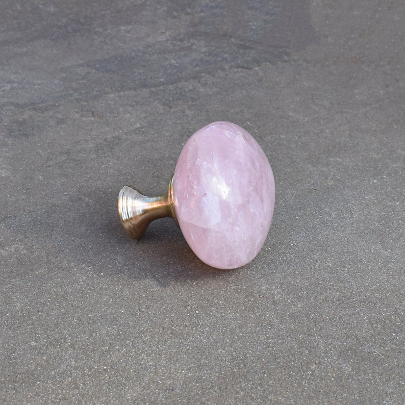 Rose quartz cabochon dresser knobs for baby girl nursery. Etsy