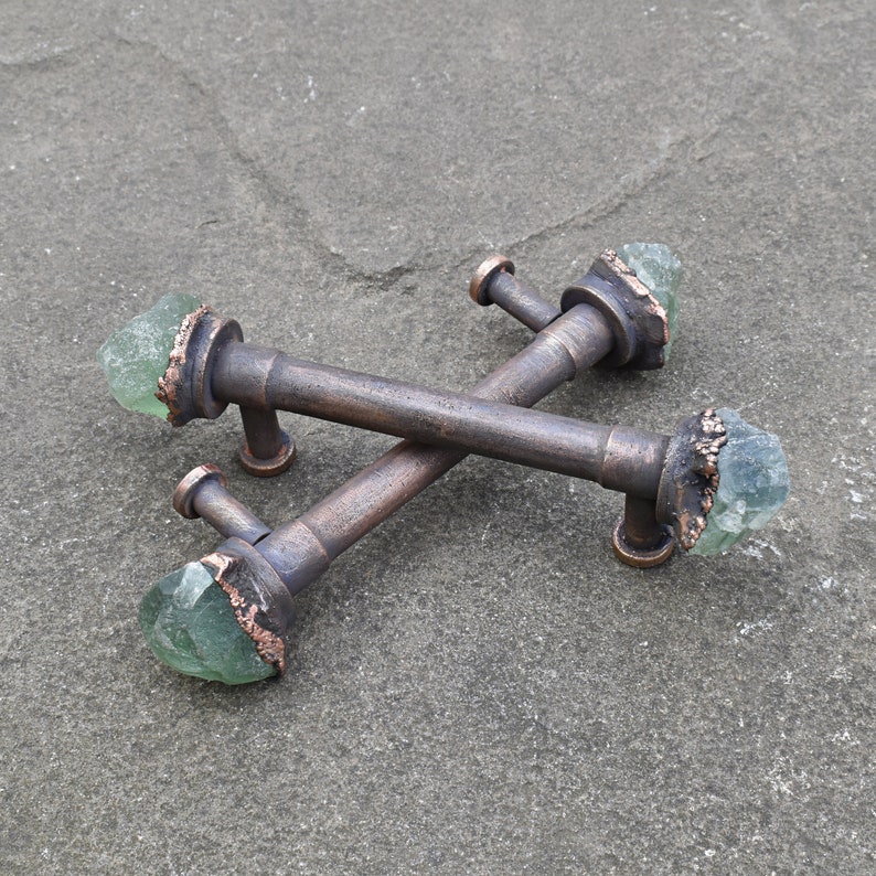 Raw fluorite crystal pulls. Drawer handles with Etsy