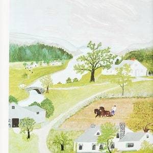 Grandma Moses Print: Vintage Folk Art Farm Scene, &quot;Spring in Evening&quot;
