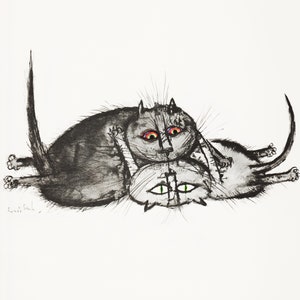 Cat Illustration Cartoon Cat Art for Vintage Cat Decor by Ronald Searle "Cats Being Beasts" Searles Cats Funny Cat Print