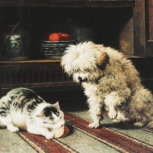 Cat Illustration Cat Mom Gift Vintage Cat Art for Nursery Decor &quot;Cat and Dog&quot; by Henriette Ronner Knip Victorian Cat Picture (65)