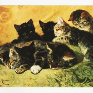 Cat Artwork Vintage Cat Wall Art Nursery Print &quot;Sleeping Kittens&quot; Cat Portrait for Kids Room Decor ( 67)