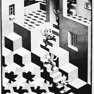 Escher Relativity Art Print Vintage MC Escher Drawing Optical Illusion Modern Wall Art Fantasy Print Office Wall Art, Cycle (32)