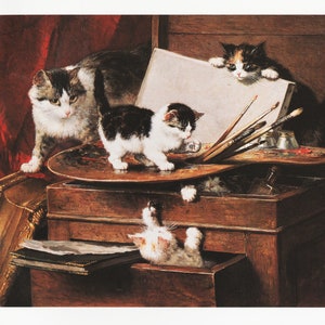 Cat Lady Gift for Cat Wall Art of Vintage Cat Print &quot;Kittens on Easel&quot; by Henriette Ronner, Nursery Decor (31)