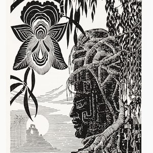 Art Deco Image Don Blanding Art for Tropical Art Print &quot;Mayan Temple&quot; Guatamala Jungle Landscape (35)
