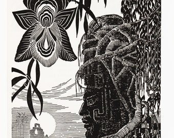 Art Deco Image Don Blanding Art for Tropical Art Print "Mayan Temple" Guatamala Jungle Landscape (35)