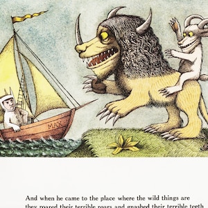 Fantasy Wall Art Kids Room Decor by Maurice Sendak "Max Meeting Wild Things" Monster Art for Nursery Print