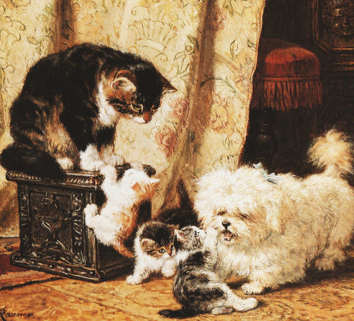 Vintage Cat Print: Cats With Dog, Henriette Ronner Knip Art - Etsy