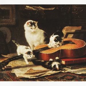 Cat Artwork Vintage Cat Wall Art Nursery Print &quot;Kittens on Guitar&quot; Cat Portrait for Kids Room Decor by Henriette Ronner Knip (41)