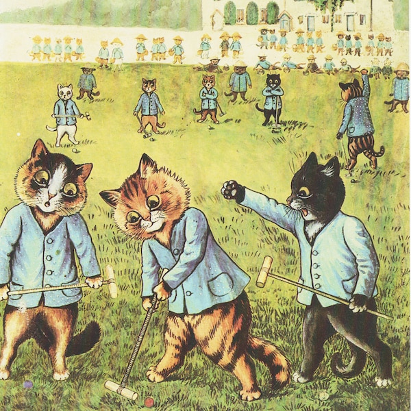 Vintage Cat Wall Art Louis Wain Artwork for Cat Lover Gift "Playing Golf" Vintage Cat Print Nursery Decor