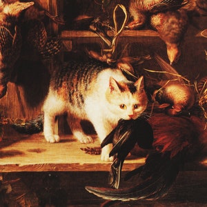 Vintage Cat Art for Cat Lover Gift of Animal Artwork &quot;Cat with Wild Game&quot; for Nursery Decor by Henriette Ronner (69)