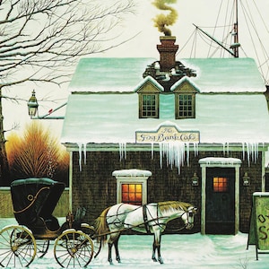 Naive Wall Art Early American Life Primitive Artwork &quot;Belly Warmers&quot; by Charles Wysocki New England Landscape Horse and Buggy (44)