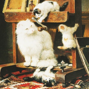 Cat Lady Gift Cat Wall Art Vintage Cat art for Nursery Decor &quot;Cats on Desk&quot; by Henriette Ronner Knip Kitten Art (79)