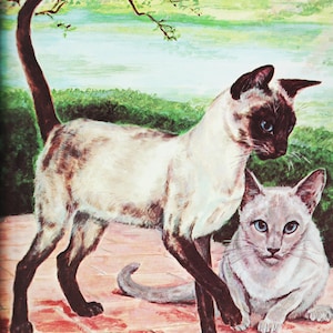 Vintage Cat Art Nursery Decor Cat Portrait, Cat Breeds Print for Cat Lover Gift from Original Cat Painting, Siamese Cats