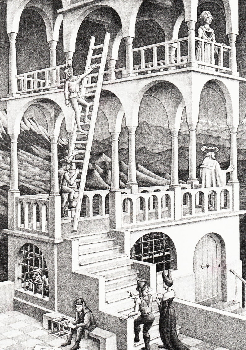 Escher Relativity Art Print Vintage MC Escher Drawing Optical | Etsy