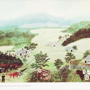 Grandma Moses Print: &quot;Cambridge Pike&quot; Vintage Americana Folk Art